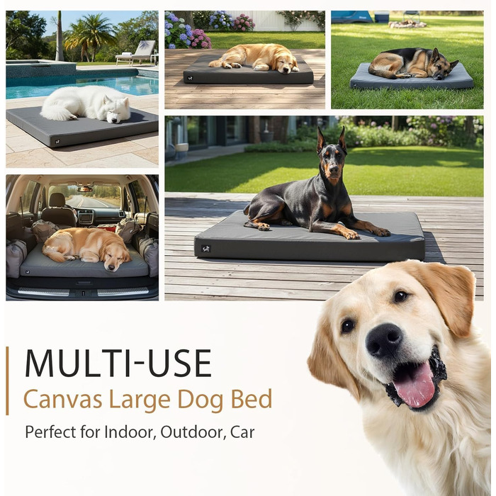 Ортопедичне собаче ліжко Sytopia з тканини для яхт для великих та середніх собак, підходить для дому та вулиці, водонепроникне та миється, знімний чохол, неслизьке дно, розмір 107 x 76 x 8 см, сірий колір