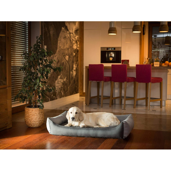 М'яке ліжко-софа для собак XL, 82x60 см, чорний колір, з екологічної льону (графіт з сірими боковинами)