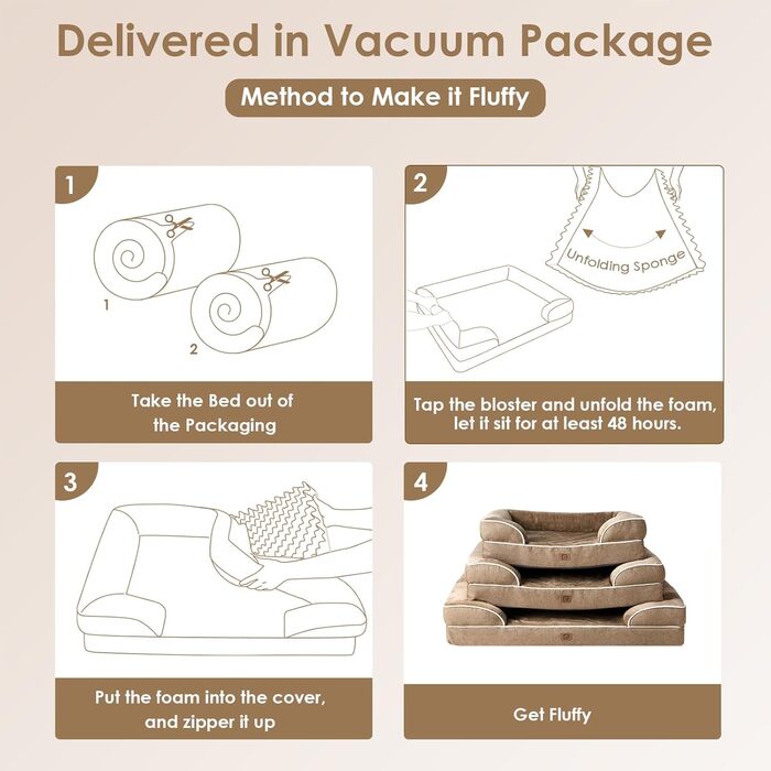 Ортопедичне ліжко для собак EHEYCIGA, 89x56 см, Memory Foam, для собак середніх та маленьких порід, водонепроникне, з високим бортиком, Kamel