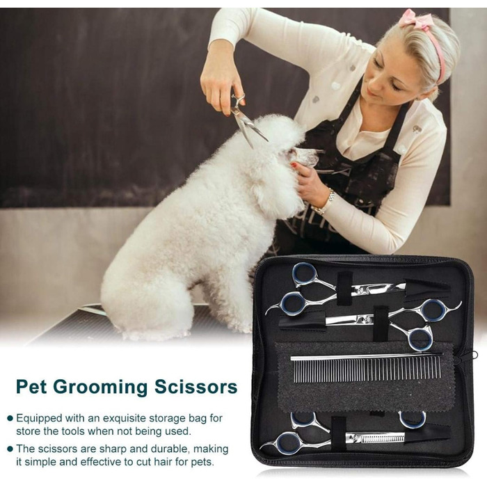 Набір професійних інструментів для грумінгу собак EVTSCAN: ножиці, триммер, ножиці з гребенем (6 шт)