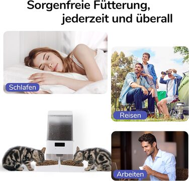 FUKUMARU Автоматична годівниця для котів 5 л з Wi-Fi, подвійна миска, програмований таймер, живлення від акумулятора та мережі, біла, велика