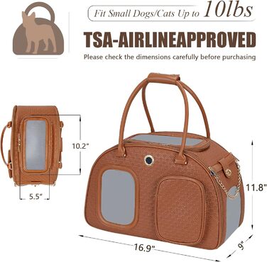 Стильна сумка-переноска для собак преміум-класу, для маленьких собак та цуценят, з вентиляцією, м'якими боковинами, з кишенею, 42.9 x 22.9 x 30 см (L x B x H), Колір: Коричневий