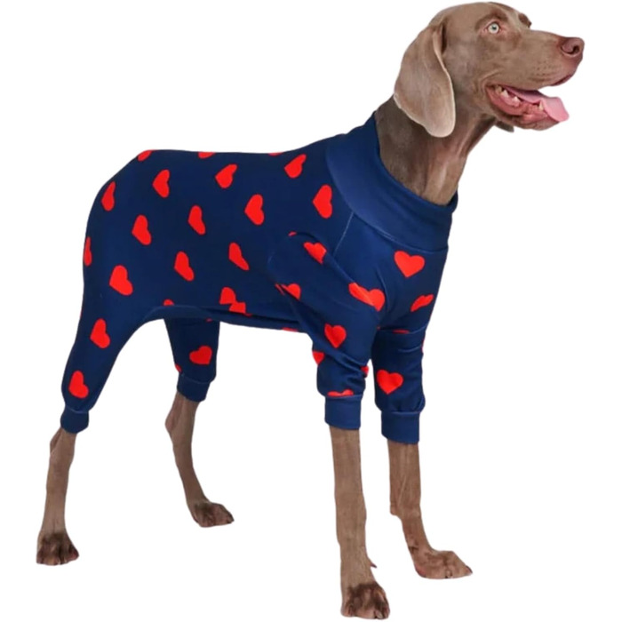 Піжама для собак Spark Paws з м'якого 4-х сторонного матеріалу, для відновлення після операції, спальний костюм-комбінезон для малих, середніх та великих собак, серця, розмір 2XL (16-25 кг)
