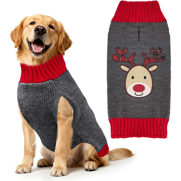 Стильний новорічний светр для собак та котів з оленем (сірий, XXL)
