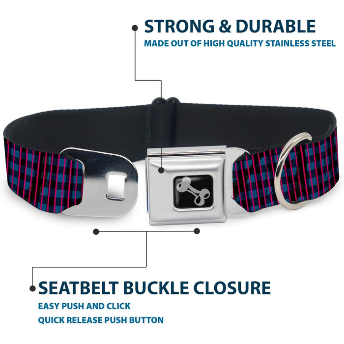 Комір для собак Buckle-Down Buffalo Plaid, абстрактний біло-чорно-бірюзовий, із кісточкою, малий розмір 22,9–38,1 см