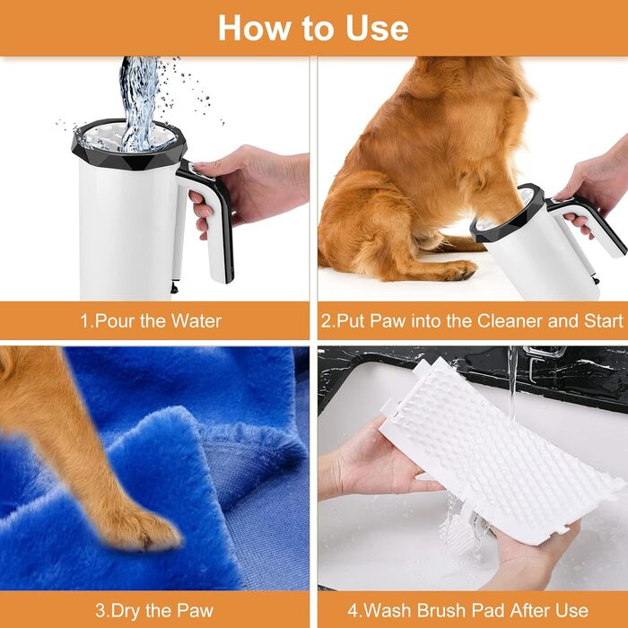 Автоматичний мийник лап для собак MYPIN, 2-в-1 з м'якою силіконовою щіткою, для великих собак та котів (чорний)