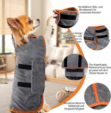 Рушник для собак великих порід, халат для собак, з застібкою на липучці, швидко поглинає воду, розмір XS