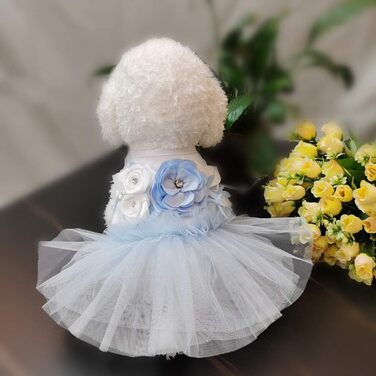 Сукня для собак Принцеса: блакитна квіткова сукня-тьюль з шаруванням для собак та котів (S)