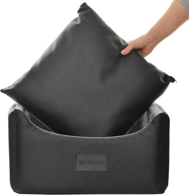 Автоматичний автокрісло для собак 2в1 | Універсальне миюче автокрісло для заднього та переднього сидіння | Лежанка для собак та котів | Чорний колір | Штучна шкіра, пухнастий плюш | 48 x 48 см