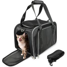 Складана переносна сумка-переноска для котів та маленьких собак, чорна. Підходить для подорожей на авто, літаку або поїзді.