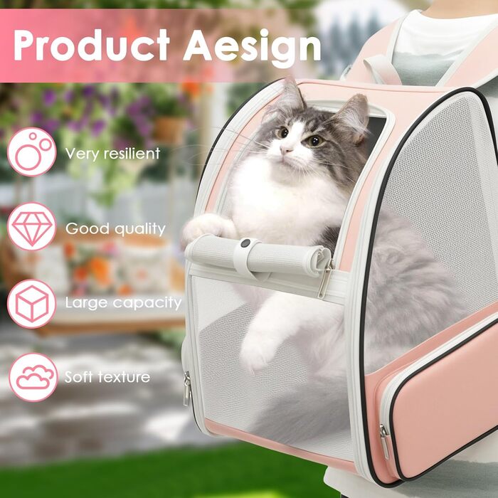 Складаний рюкзак для котів та собак, рюкзак-переноска з сіткою, м'яка підстилка, до 6,8 кг, дихаючий, для подорожей, прогулянок (рожевий)