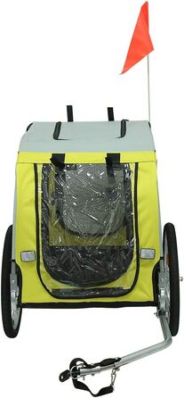 Складаний велозачіп для собак, Oxford-тканина, з ременем безпеки та прапорцем (137x73x90 см, жовто-сірий)