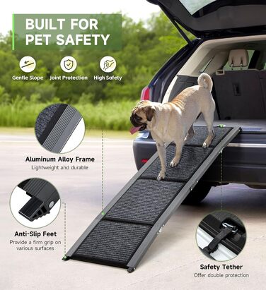 Рампа для собак, 170 см, складана, з антиковзким покриттям, для собак середніх та великих порід (до 113.4 кг), легка та портативна, 160x44 см