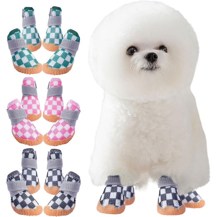 Чорно-білі собачі чоботи Kukaster для захисту лап, 4 шт. Неслизька підошва, світловідбиваючий замок, підходять для собак маленьких, середніх та великих порід, розмір 3