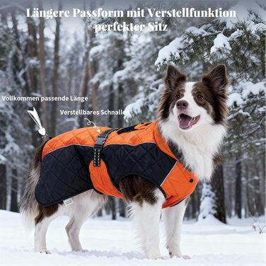 Зимовий теплий куртка для собак, непромокаємий, вітрозахисний, з регульованою застібкою, оранжево-чорний (XS, 43.2-50.8 см)
