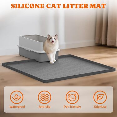Килимок для котячого туалету з силікону, 86.4 x 55.9 см, вологостійкий, неслизький, сірий