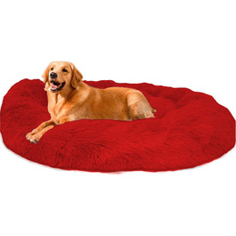 Кругле ліжко для собак Loir Fluffy, 70 см, червоне, м'яке плюшеве, для глибокого сну