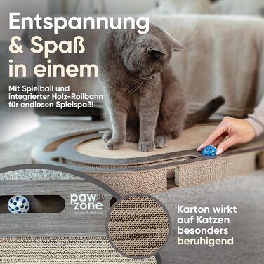 PAWZONE Двостороння килимок-подряпки для котів з міцного MDF, 72x45 см, з можливістю заміни картону, з іграшкою, білий (графіт)