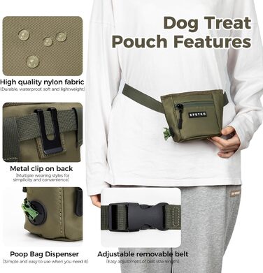 Сумка для ласощів для собак з магнітним закриттям, для дресирування, з відсіком для кульок для прибирання (зелена)