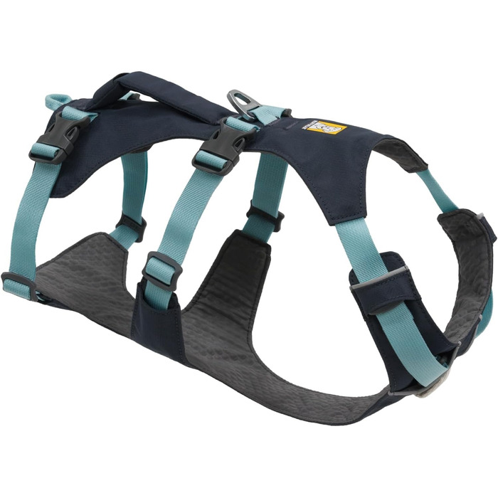 Шлея Ruffwear Flagline для собак з ручкою, легка регульована упряжка, 3 точки кріплення повідка, посилений ремінь і міцне металеве кільце V, сірий Basalt, розмір Large/X-Large