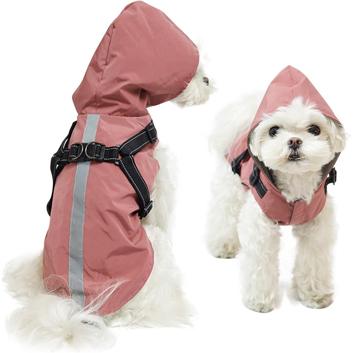 Дощовик для собак PETCUTE: водонепроникний, з отвором для шлейки, для маленьких, середніх та великих собак, з світловідбиваючими смугами, регульована капюшон, 3XL, Рожевий