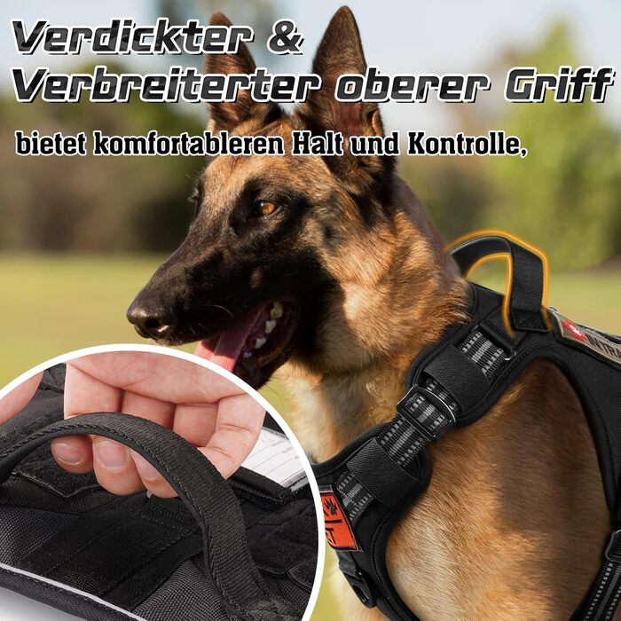 Нагрудник для собак Rabbitgoo, великий, анти-тяга, регульований, з ручками, міцний, тактичний, з металевими пряжками, чорний (L)