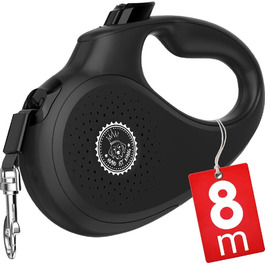 Витяжна повід для собак HUND IST KÖNIG 8м, до 50кг, чорний | Міцний поводок для малих та великих собак | Зручний ручка