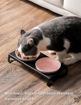 Керамічні миски для котів та собак, рожеві, 12,7 см, 2 миски + металевий підставник, для сухого та вологого корму