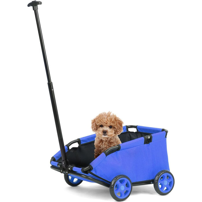 Міні-візок для тварин, складний багатофункціональний візок для покупок з висувним ручками, для прогулянок на вулиці, з подушкою та страхувальним тросом, з кишенькою (Блакитний)