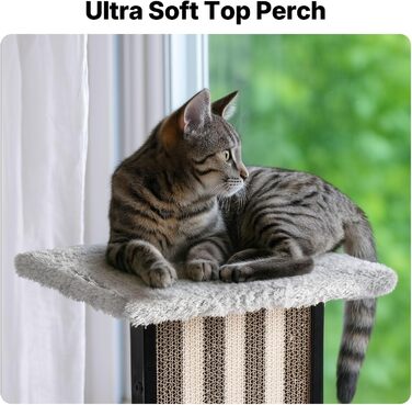 Кігтеточка Veehoo для котів, 90 см, сіра. Багатоярусна, стабільна, для дому. Ідеально для лазіння, ігор та відпочинку. Розміри: 44 x 34 x 90 см