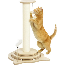 Котячий кігтеточки PawHut 4-в-1 з сизалю, 69 см, з іграшкою, для дому, дуб, 45 x 45 x 69 см