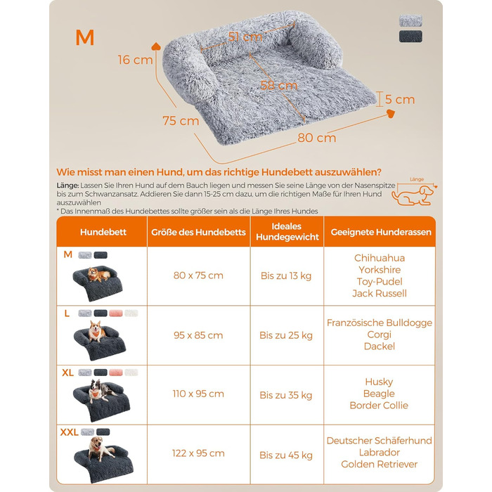 Ліжко для собак Feandrea FluffyHug, плюшеве, м'яке, розмір M, 80 x 75 x 16 см, сірий колір, для маленьких та середніх собак