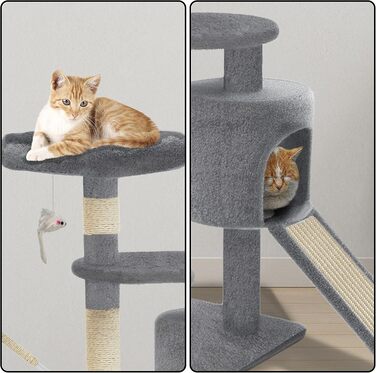 Кігтеточка Vounot - стабільний комплекс для котів з платформами, гніздом та мотузкою з сизалю, 115 см, сірий колір