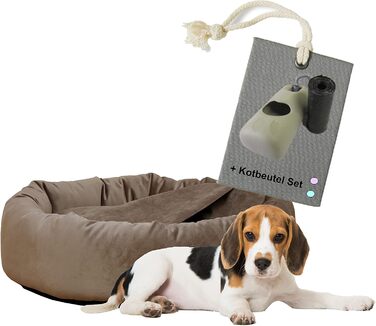 Килимок для собак Luxus Denver | гігієнічний, миючий | розмір M (для маленьких та середніх собак) | затишна печерка з пакетиками для збору відходів | оксамит, пудровий | діаметр 68 см