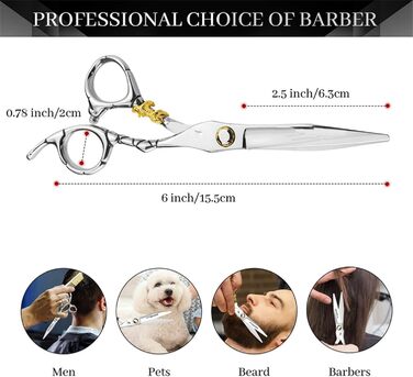 Набір професійних ножиць для грумінгу собак 6 дюймів: прямі та проріджуючі ножиці з регулюванням та золотою ручкою
