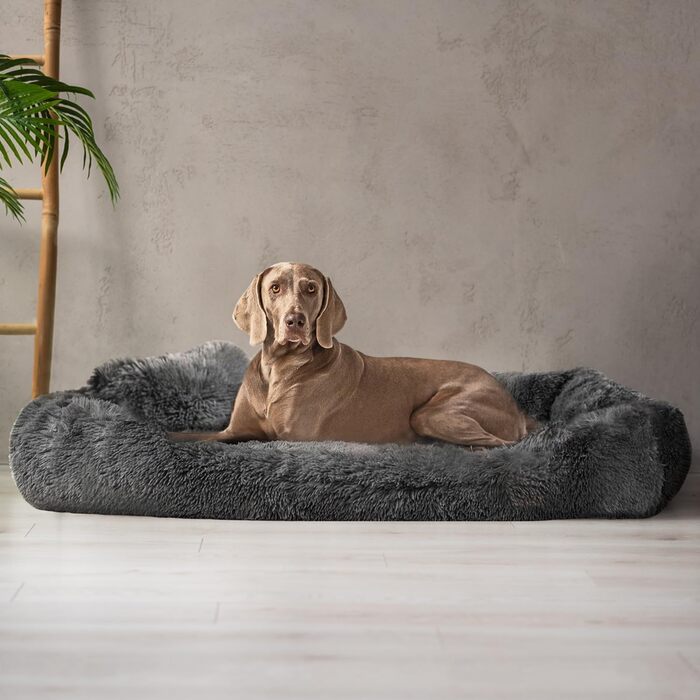 Ортопедичне ліжко для собак Tierlando® Pedro Shaggy з м'яким штучним хутром, знімним ортопедичним матрацом, розмір 160x110 см, колір: графіт