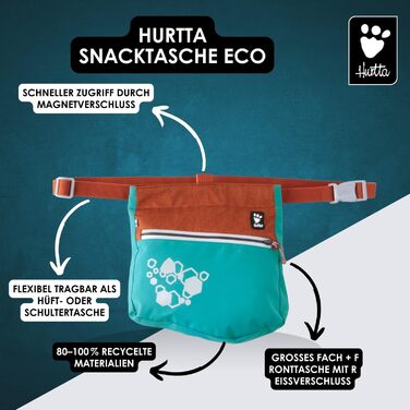 Сумка для ласощів Hurtta Leckerlibeutel ECO для собак, зручна та з магнітною застібкою, знімний кишеньковий мішечок для собак (PeacockMix)