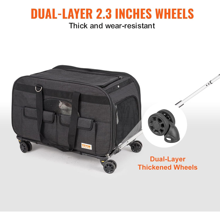 Тролей для собак VEVOR, 15.8 кг, чорний. Зручний рюкзак-переноска для собак, 600D Oxford, 4 колеса, для подорожей та вигулу