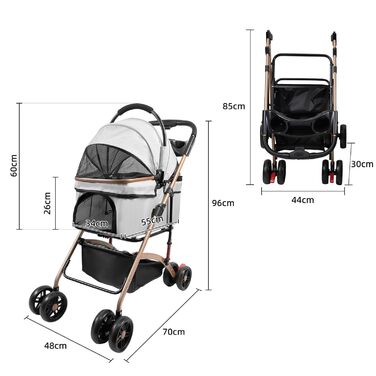 Дитяча коляска для тварин Homewell, сіра, до 20 кг, з відкидним кошиком, сіткою, ременями та тримачем для напоїв