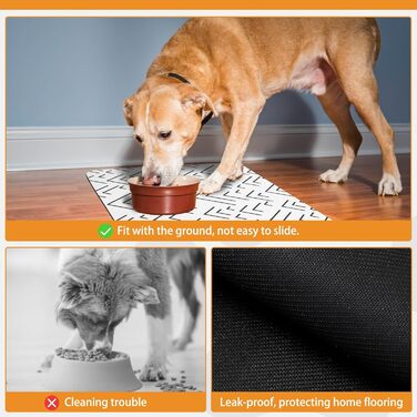 Килимок для годування собак Kooltail, вбираючий, для мисок з їжею та водою, з водонепроникним гумовим покриттям, швидковисихаючий, 12'x20'(1 шт.) (16'x24', геометричний малюнок)
