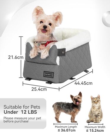 Автокрісло для собак Petsfit - сірий, для маленьких собак до 6 кг, з захисними гаками та знімним килимком