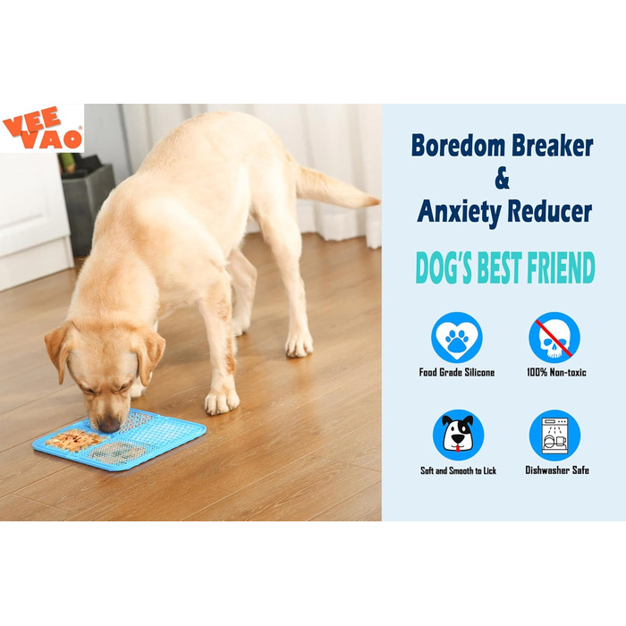Килимок для собак великих порід VEEVAO XL, 30,5 x 25,4 см, силікон харчового класу, з присосками, для заспокоєння, блакитний