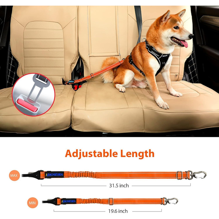 Ремінь безпеки для собак IOKHEIRA, регульований, для автомобіля, універсальний з'єднувач, оранжевий