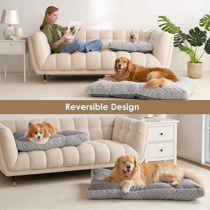 Килимок для собак великих порід, 104x68 см, XL, з штучним хутром та льоном, сірий, 104 x 68 x 10 см