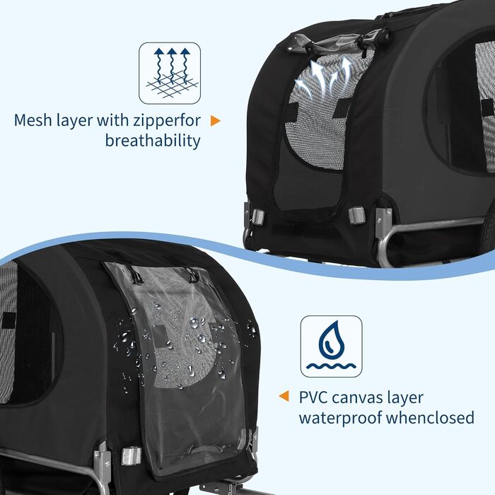 Дитячий велосипедний причіп для собак, до 40 кг, з безпековою лідкою, прапорцем, 20-дюймовими шинами та амортизацією, водонепроникний PVC-покриття, сталевий каркас, вентиляційні вікна, для парку, пляжу, кемпінгу (темно-сірий)