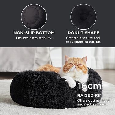 Ліжко для котів BEDSURE, м'яке кругле, Ø 50 см, чорне, плюшеве, пране, для котів і малих собак