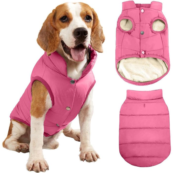 PETCUTE Тепла куртка для собак на зиму, водонепроникна жилетка для великих собак, зручна та стильна, для холодної погоди (XS, Рожевий)