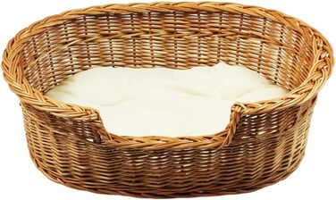 Плетене ліжко для собак та котів з лози, 43x28x10/14 см, з подушкою (47x32x15 см)