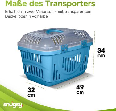 Транспортний бокс для котів Snugsy - блакитний, 49x34x32 см. З ручкою та фіксаторами
