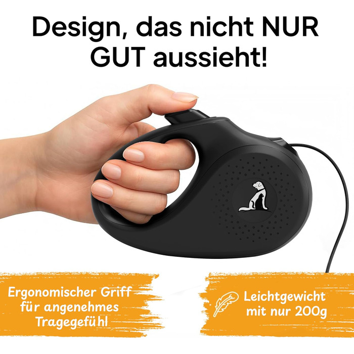 Леєчка для котів та маленьких собак Rollleine, 3/5 м - легка, до 8 кг (чорна, 3 м)